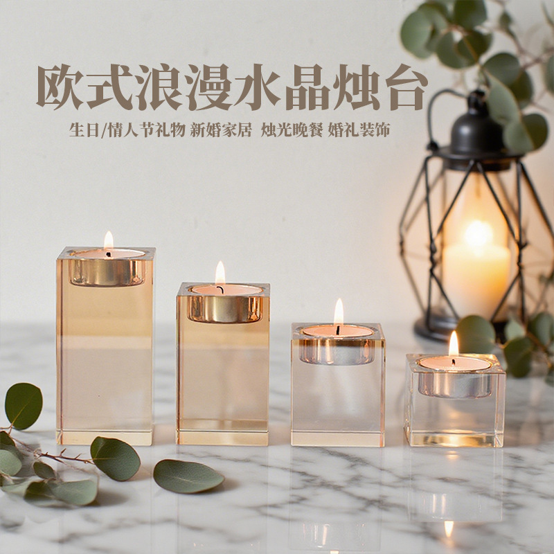 European Light Luxury Square Crystal Candle Holder Romantic Candlelight Dinner Props Candle Holder Decoration Ornaments Dining Table Tray European Light Luxury Square Crystal Candle Holder Romantic Candlelight Dinner Props Candle Holder Decoration Ornaments Dining Table Tray