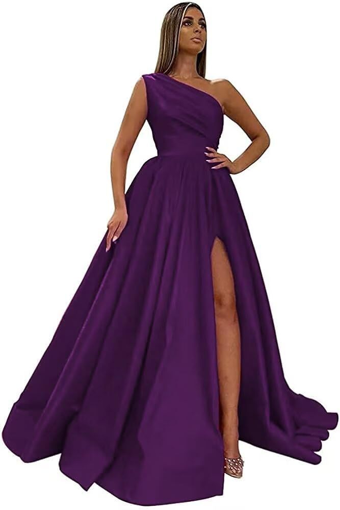 Comercio exterior europeo y americano Amazon AliExpress wish señoras nuevo vestido de noche de un solo hombro vestido de noche de satén dividido sexy