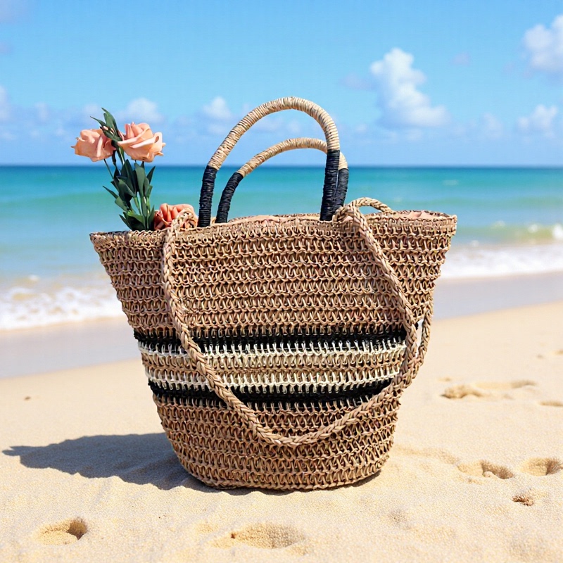 2025 New Summer Shoulder Bag Spliced Striped Straw Bag Women's Popular Tote Bag Crossbody Bag Casual