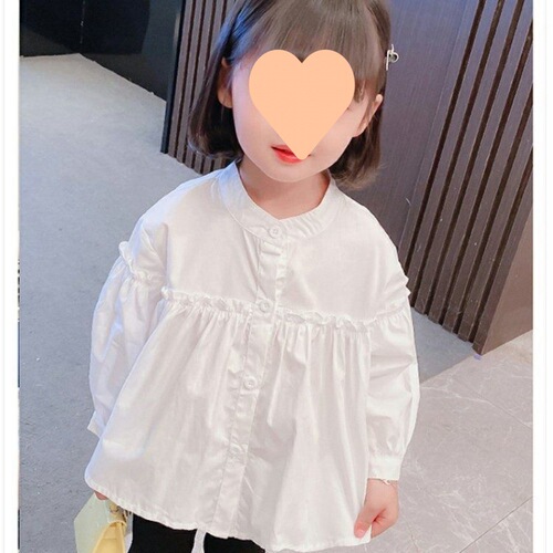 Women's Spring and Autumn Long Sleeve White Collared Shirt Children's Casual Loose Baby Spring Outfit Base Shirt