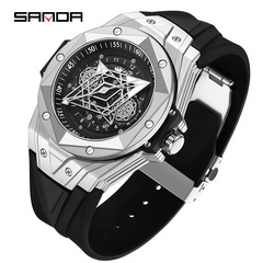 Three-Da New Model 7015 Quartz Hollow Men's Watch, Fashion Trendy Cool Creative Men's Calendar Silicone Bracelet Watch