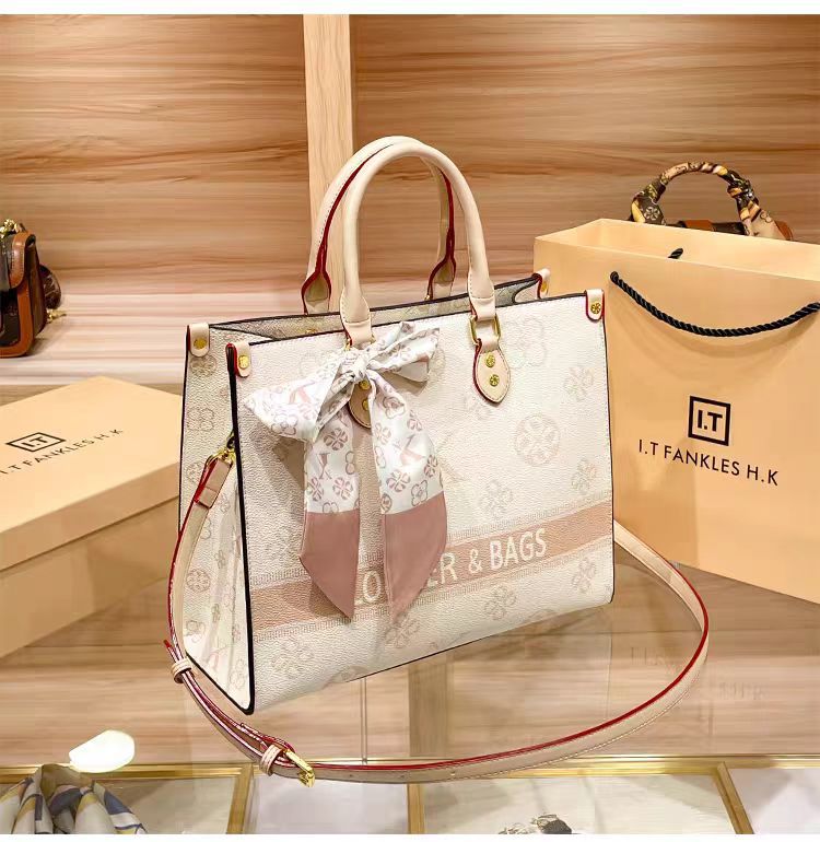 Túi tote nữ da thật cỡ lớn đựng tài liệu — Hoa lớn/nâu, Hoa lớn/trắng chi tiết 4
