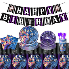 亚马逊紫色星期三主题生日派对用品餐具纸盘纸巾桌布蛋糕插排装饰