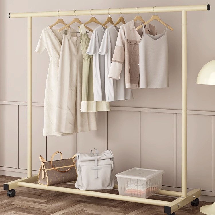 Percha de secado de ropa suelo doméstico dormitorio crema viento colgar ropa plegable simple dormitorio interior móvil percha de sombrero de ropa fría