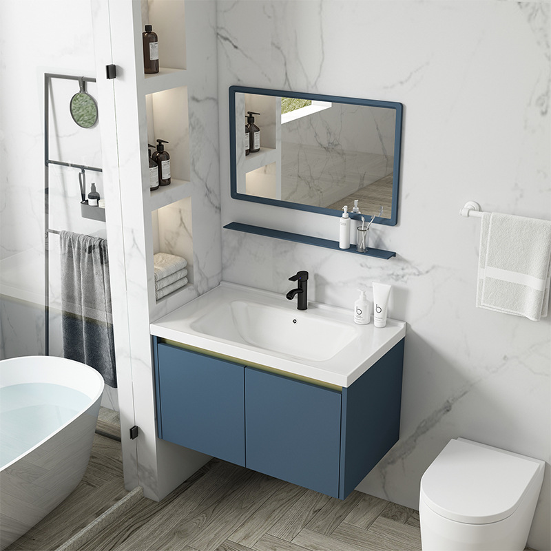Gabinete colgante de aluminio espacio simple gabinete de baño moderno cuarto de baño Luz de lujo lavabo integrado lavabo de cerámica combinación de gabinete