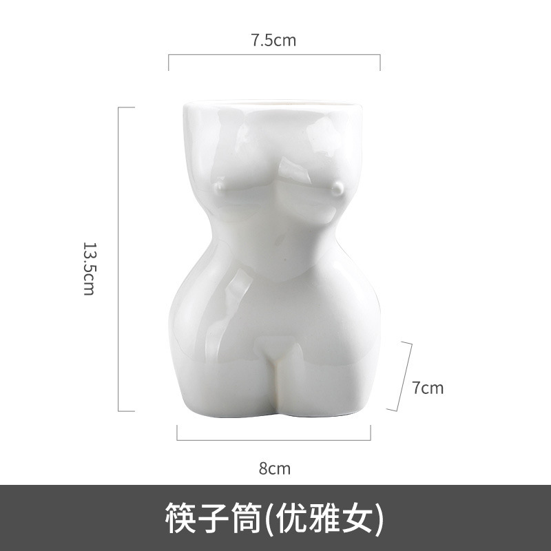 Venta directa de fábrica Soporte de tubo de palillos simple Tubo de cerámica de lujo ligero Adornos cuadrados Cara humana creativa nórdica Tubo de almacenamiento abstracto image 19