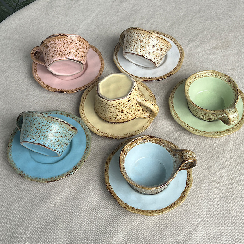 Japanese Retro Matte Kiln-Turned Leopard Print Cup and Saucer Afternoon Tea Coffee Cup and Saucer High-Value Unique Cup Underglaze Color