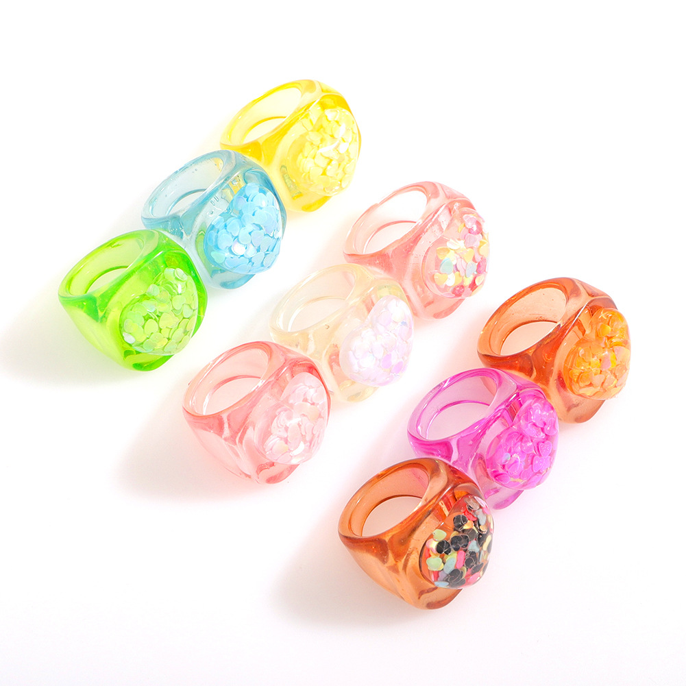 Korean Version Of Resin Ring Romantic Candy Color Three-dimensional Starry Love Ring display picture 2