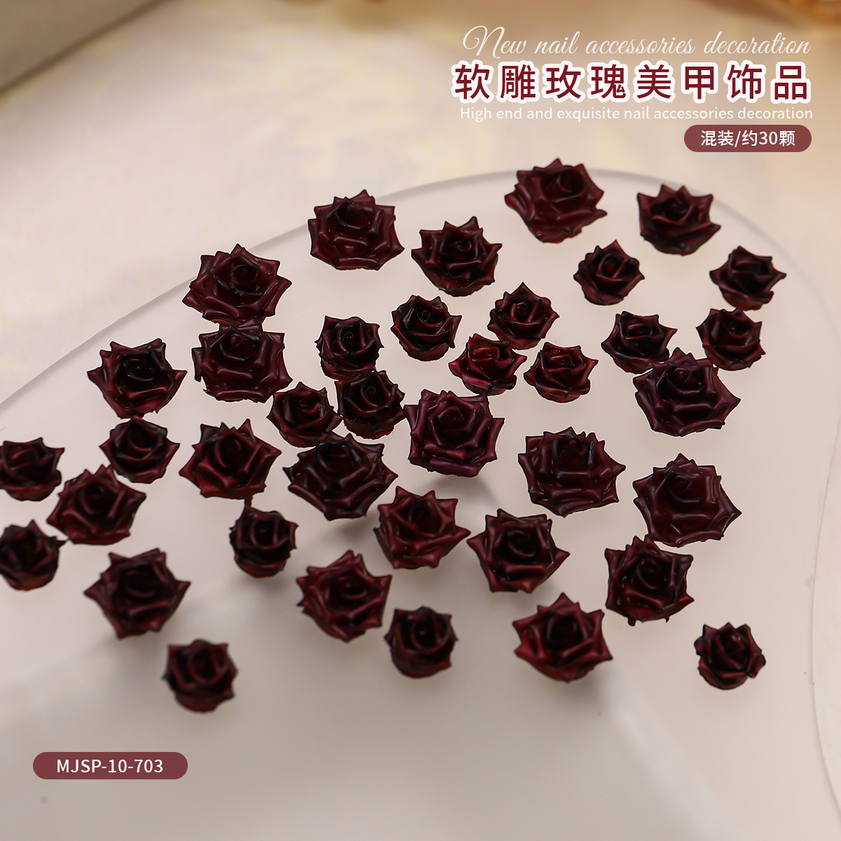 Nueva imitación de joyas de uñas rosadas caliente camellia suave tallada perforación de uñas red rojo para usar accesorios de uñas image 26