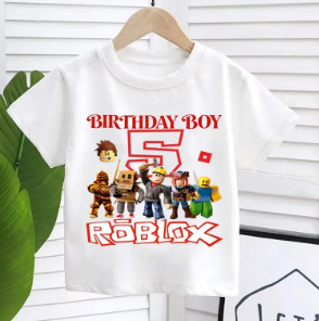 Children's Birthday Party Roblox Theme T-Shirt Boys Short-Sleeved Cartoon Print 5-9 Years Old Birthday Boy Clothes