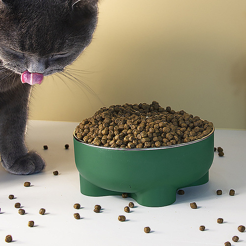 One piece drop shipping stainless steel cat bowl wholesale anti-black chin cat bowl anti-knock over cat food bowl anti-slip pet bowl