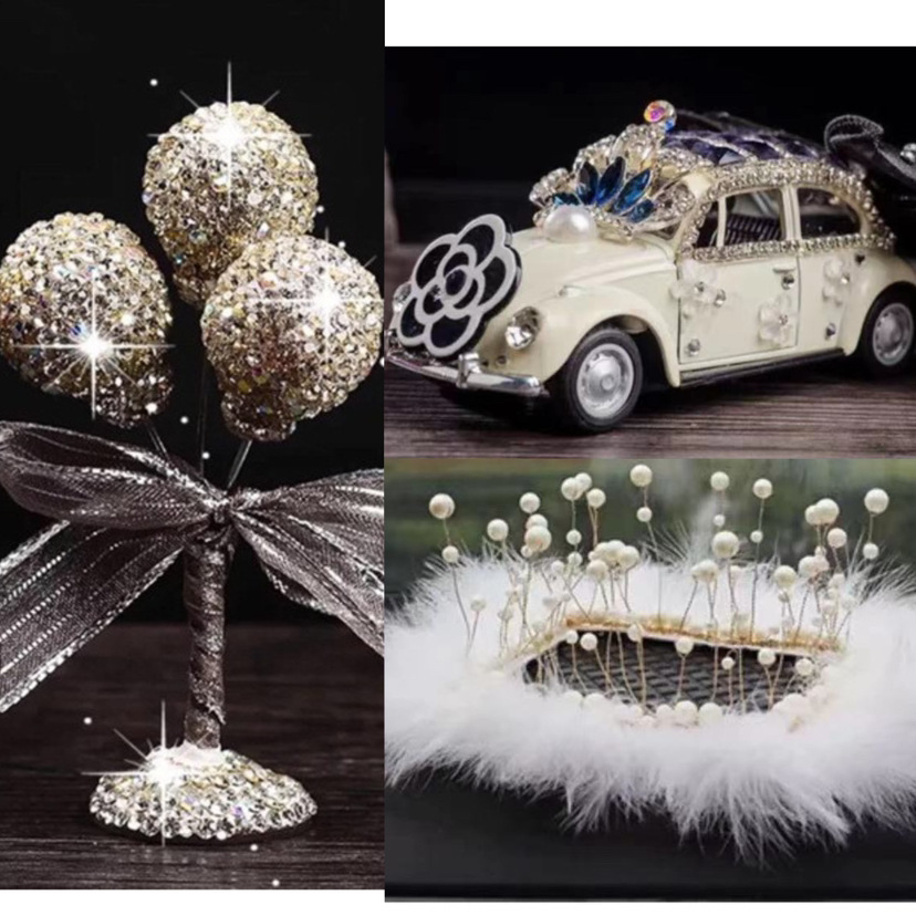 Corona modelo de automóvil adornos de automóvil almohadilla de plumas accesorios de automóvil adornos de automóvil decoración de automóvil en línea para chicas