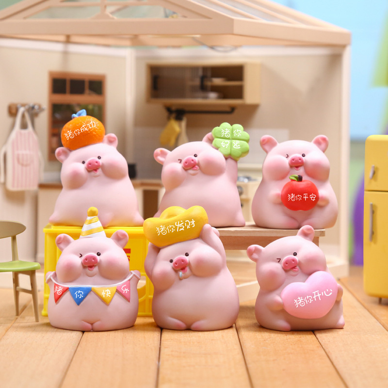 One after another young girl heart pig little darling small ornaments home bedroom room decoration car center console car interior ornaments decoration
