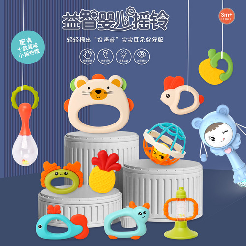Infant hand rattle can bite molar teether baby educational catch training toy baby teether rattle set