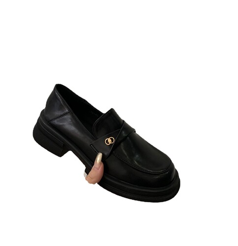 French thick-soled small fragrant style loafers women's shoes  new black spring, autumn and winter British style small leather shoes