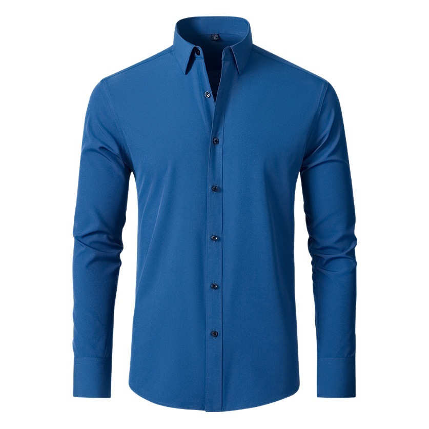 Camisa Elástica de Manga Larga para Hombre de Algodón Antiarrugas Sin Planchar para Uso Diario image 1