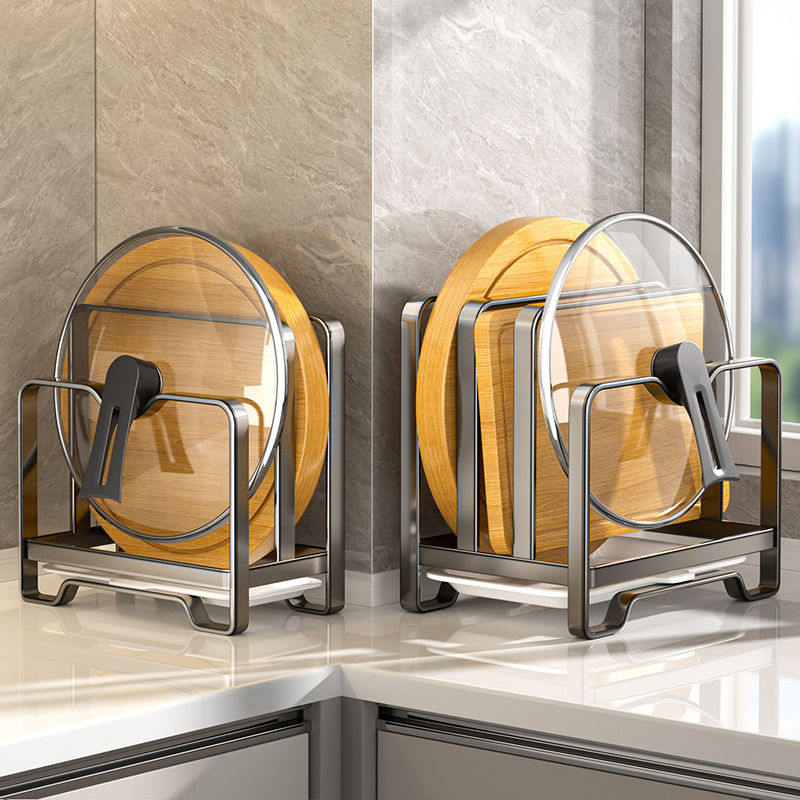 Popular Kitchen Storage Rack Countertop Multifunctional Household Integrated Pot Lid Rack Cutting Board Rack Chopping Board Draining Storage Rack