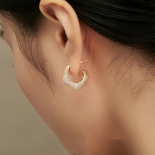 New simple earrings, fashionable and temperament, Moon Bay earrings for women, 18k gold plated zircon silver needle earrings wholesale