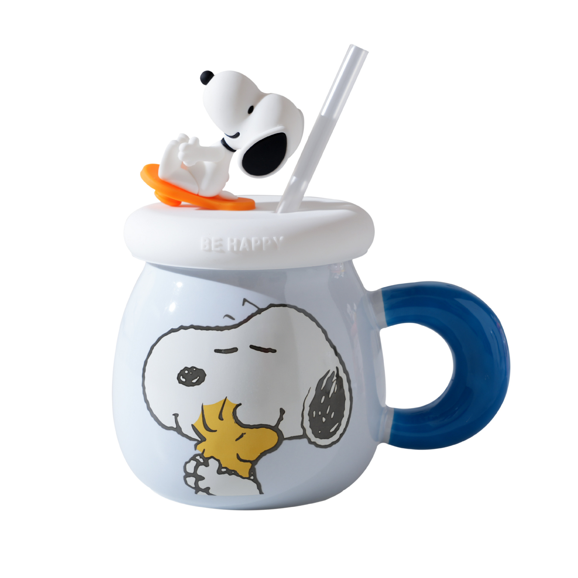 Auténtico Snoopy de alto valor facial, taza de agua de cerámica con taza de cerámica de oficina doméstica con taza de agua de tapa directa