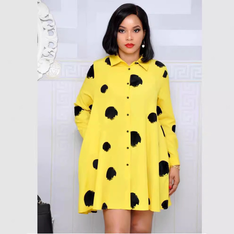 New Amazon popular women's clothing New York fashion show printed graffiti dot shirt commuter large swing skirt