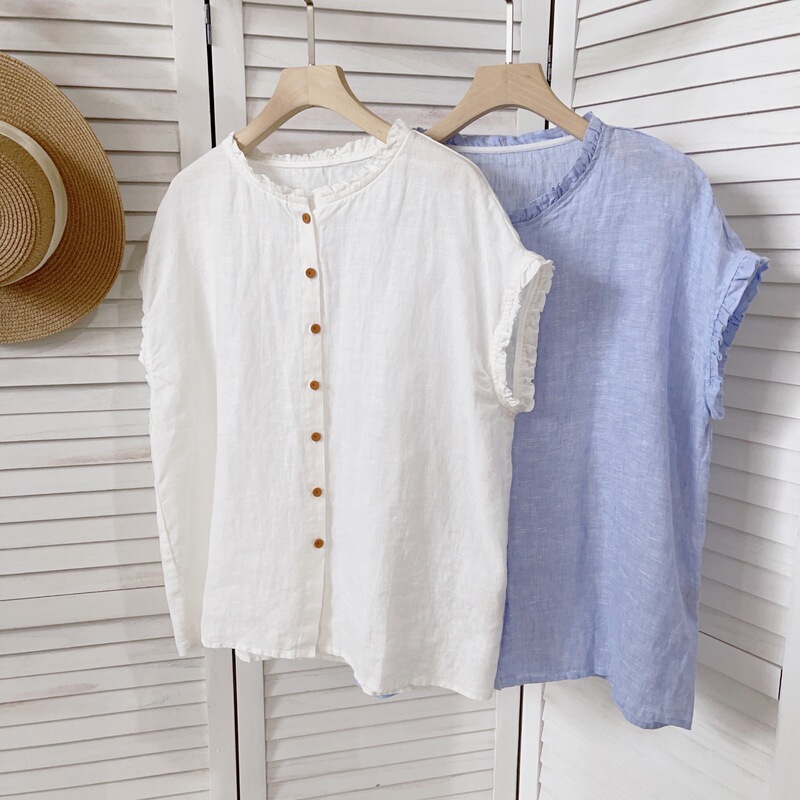 Hemp Shoulder Sleeve Top Loose Slimming All-match Vest Auricularia Lace Shirt