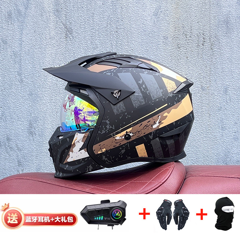 La motocicleta Orz Street Fighter se puede instalar con un casco Bluetooth para hombres y mujeres, un casco completo, una locomotora de cuatro estaciones, un casco combinado 3C extraíble retro