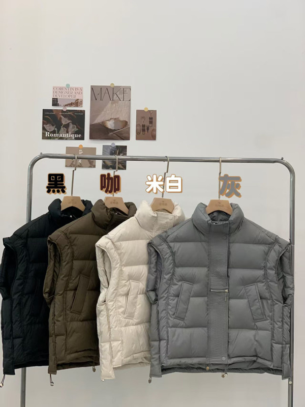 休闲立领羽绒马甲女2025秋冬时尚廓版保暖设计感遮肉白鸭绒背心潮|undefined