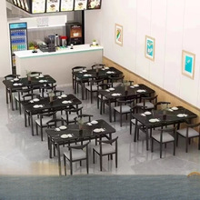 轻奢仿大理石商用餐桌长方形饭桌靠墙出租房酒店面馆餐饮桌椅组合