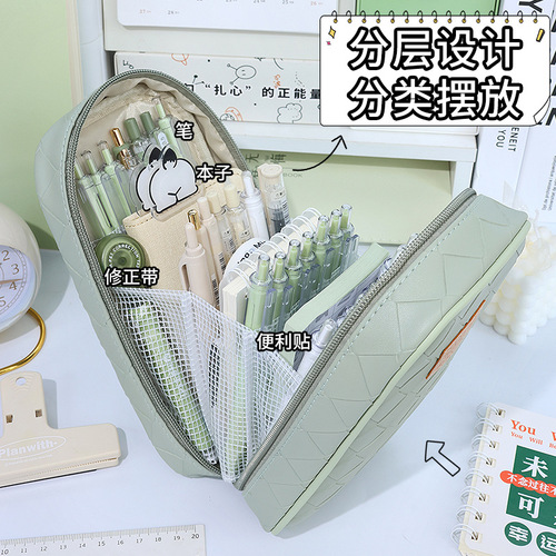 New large-capacity woven pencil case, portable high-looking pencil case, multi-functional stationery box, classified storage bag