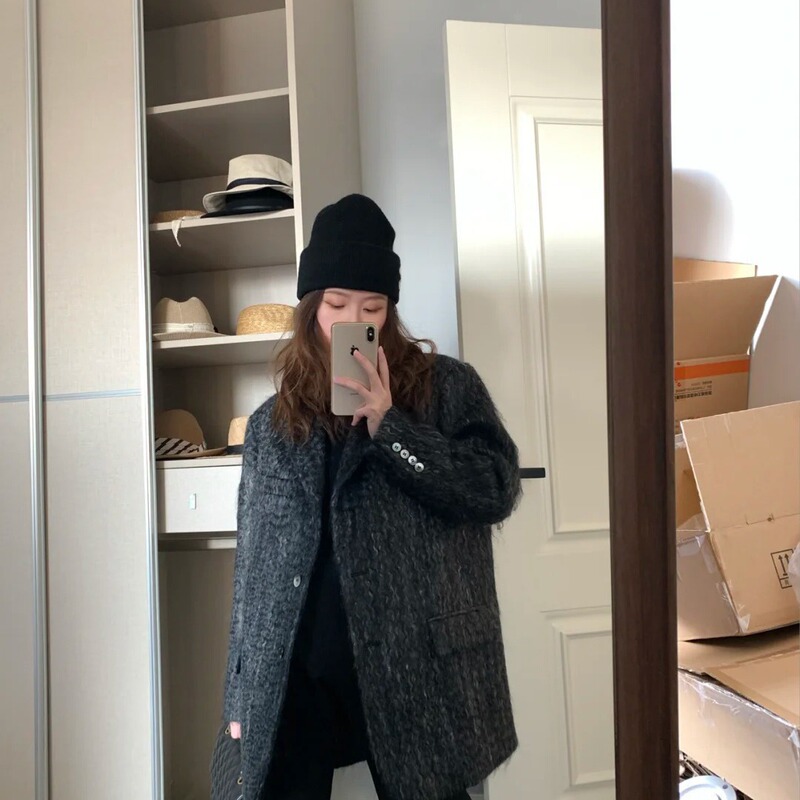 High-End New Winter Ins Blogger Sense of Design Design Water Ripple Wool Suit Jacket Warm Outwear for Women