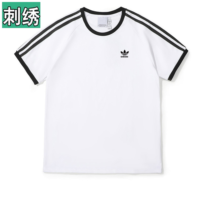 Short-Sleeved T-Shirt for Men 2025 Summer Clover Embroidered Round Neck T-Shirt Three Stripes Sports Pullover Top for Women Short-Sleeved T-Shirt for Men 2025 Summer Clover Embroidered Round Neck T-Shirt Three Stripes Sports Pullover Top for Women