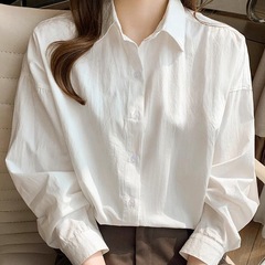 100%纯棉白衬衫女2025春秋季新款长袖内搭休闲通勤OL上衣宽松衬衣