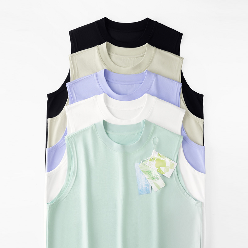 Summer new cold sleeveless men's T-shirt hurdle sports vest men's outerwear 230g loose solid color waistcoat