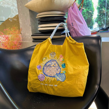 日系自制ball chain环保购物袋尼龙布刺绣花手提帆布包尼龙购物袋