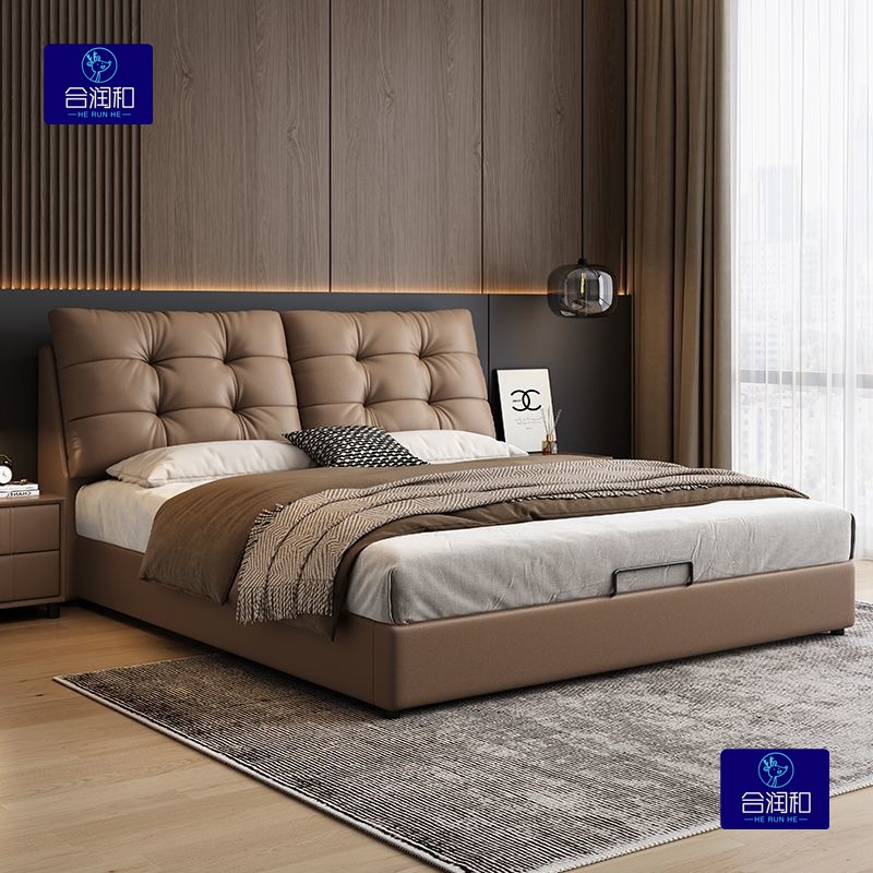 Modern Minimalist Style Large Bed Double Bed Master Bedroom Large and Small Sizes New Light Luxury Style Leather Art Bed High Solid Wood
