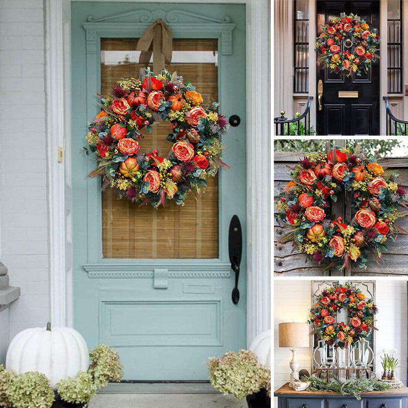 Zonghong Cross-Border Autumn Plant Wreath Door Decoration Pumpkin Vine Circle Door Hanging Thanksgiving Vine Decorations Wholesale