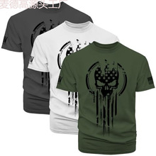 夏季款TEMU亚马逊跨境骷髅头数码印花3D短袖酷炫男士T恤一件代发