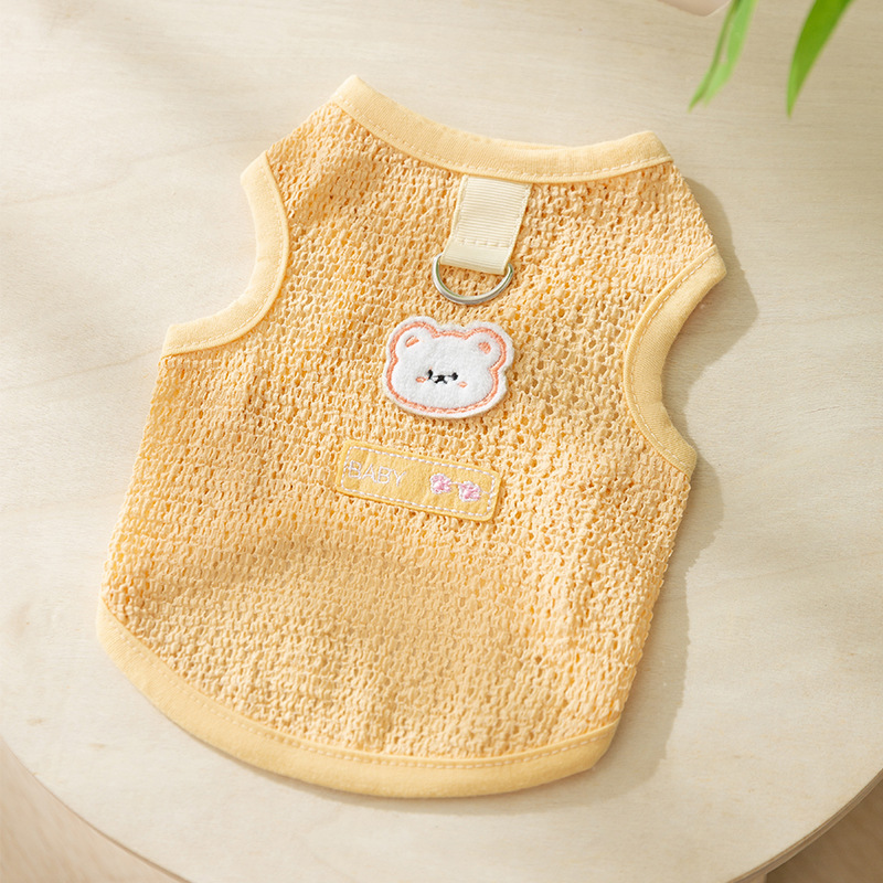 Primavera y verano perro lindo dibujos animados divertido gran bolsillo de ganso blanco chaleco de tracción perro pequeño gato perro mascota ropa