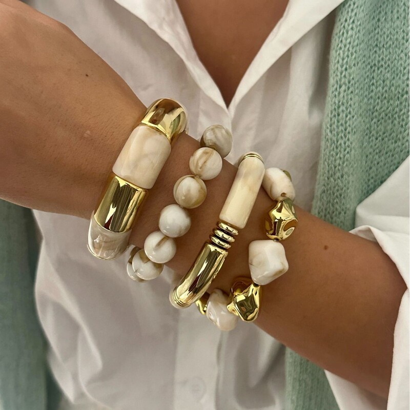 European and American Cross-Border Marble White Smudged Elastic Bracelet Two-Color Splicing Personalized Versatile Bamboo Elastic Bracelet for Women European and American Cross-Border Marble White Smudged Elastic Bracelet Two-Color Splicing Personalized Versatile Bamboo Elastic Bracelet for Women