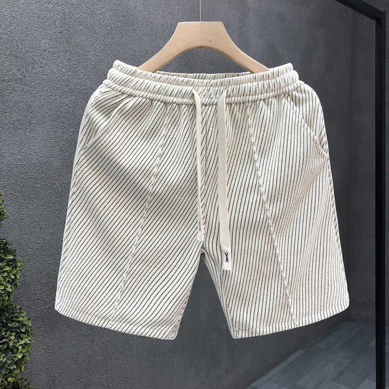 Diagonal Striped Five-Point Pants Men's Casual Pants Loose Sports Shorts 2025 New Summer Breathable Outer Beach Pants