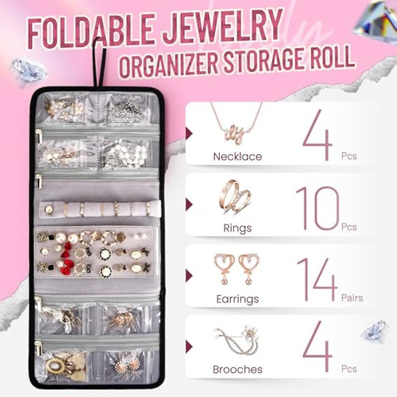 Bolsa de maquillaje de viaje en stock 4 cajas desmontables 1 rollo de joyería múltiples bolsas de almacenamiento