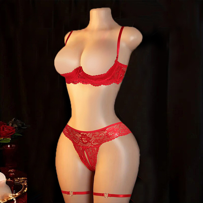 Manufacturer Wholesale Cross-Border Sexy Women's Bra and Panties Lace Set with Leg Rings and Neck Rings, Hot-Selling Foreign Trade Lingerie