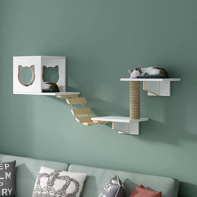 Кошачья стена из цельного дерева настенное кошачье Гнездо Кошка рама для лазанья настенная прыжковая доска лестница деревянная настенная мебель белый