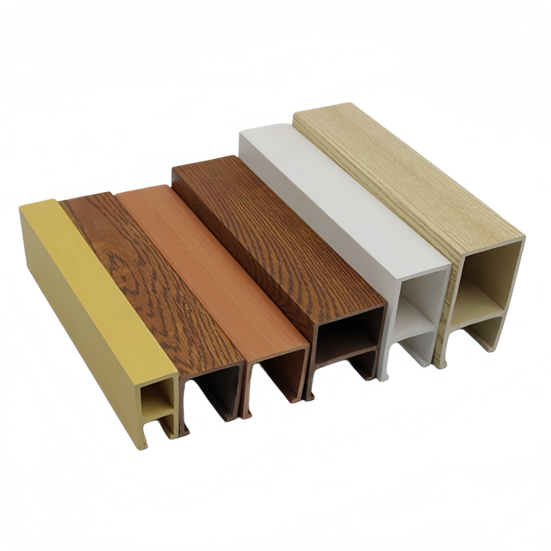 Transfronterizo techo de madera de plástico rejilla de viga falsa puerta de entrada en forma de U cuadrada de madera cuadrada ecológica techo de madera