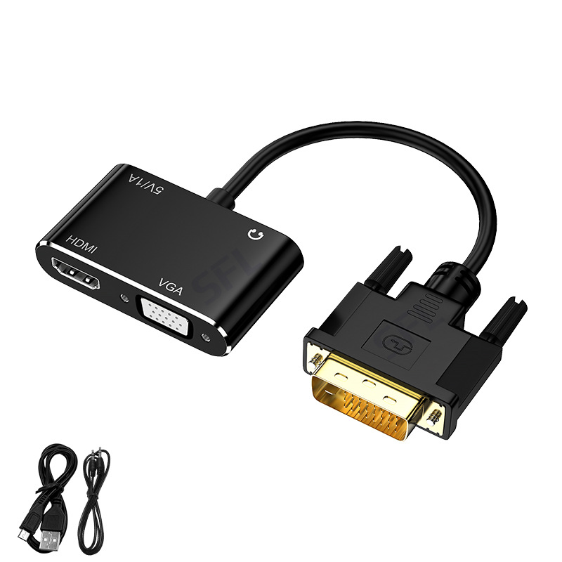 DVI to HDMI VGA with audio and power supply, same display and same frequency converter, DVI to HDMI four-in-one adapter cable