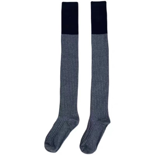 [Segmented pressure slimming] stockings over the knee socks spring and autumn black and gray splicing college style JK calf socks plastic