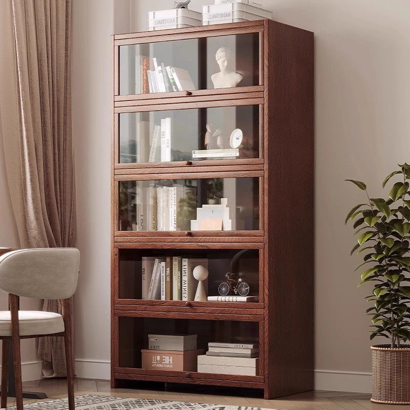 Estante de madera sólida, armario de color nuez, mostrador de almacenamiento doméstico a prueba de polvo con puerta, armario de madera
