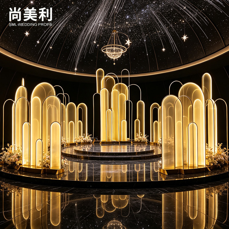 Transfronterizos Hot Sale Golden Arch Gate Escena de arco de hierro forjado boda camino guía de globo soporte fondo de puerta image 1