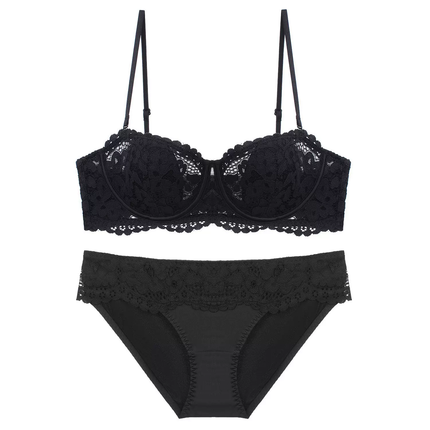 法式性感内衣薄棉半杯兔耳朵杯蕾丝内衣无肩带软钢圈聚拢文胸套装