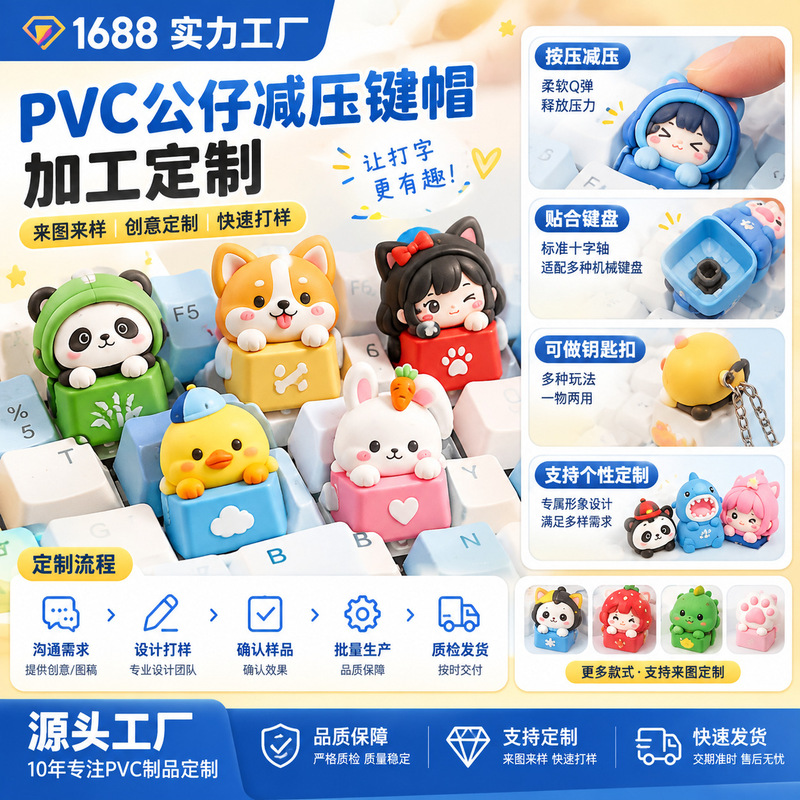 Shenzhen Manufacturer Customizes Pvc Doll Keycaps, Mechanical Keyboard Metal Keycaps with Resin Coating, Cross-Axis Mechanical Keys